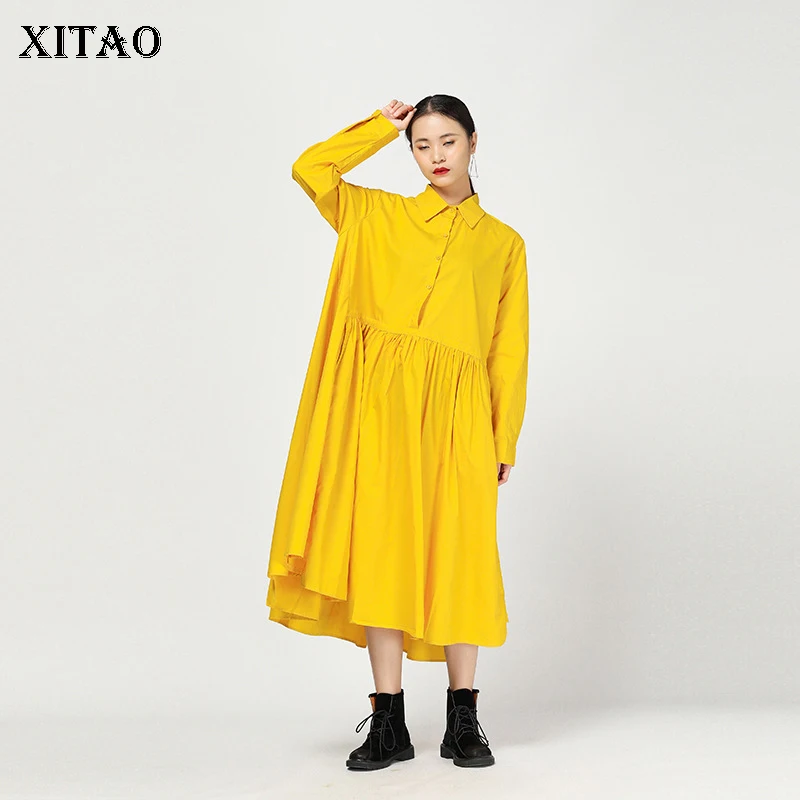 [XITAO] корейская мода новинка 2018 осеннее платье трапециевидной формы с отложным