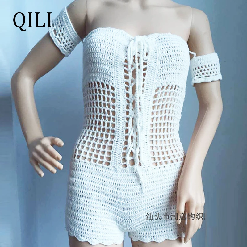 QILI сексуальные с открытыми плечами белые черные женские комбинезоны вырезами на