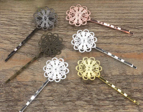 23 мм Пустые заколки для волос винтажные филигранные Круглые Цветочные