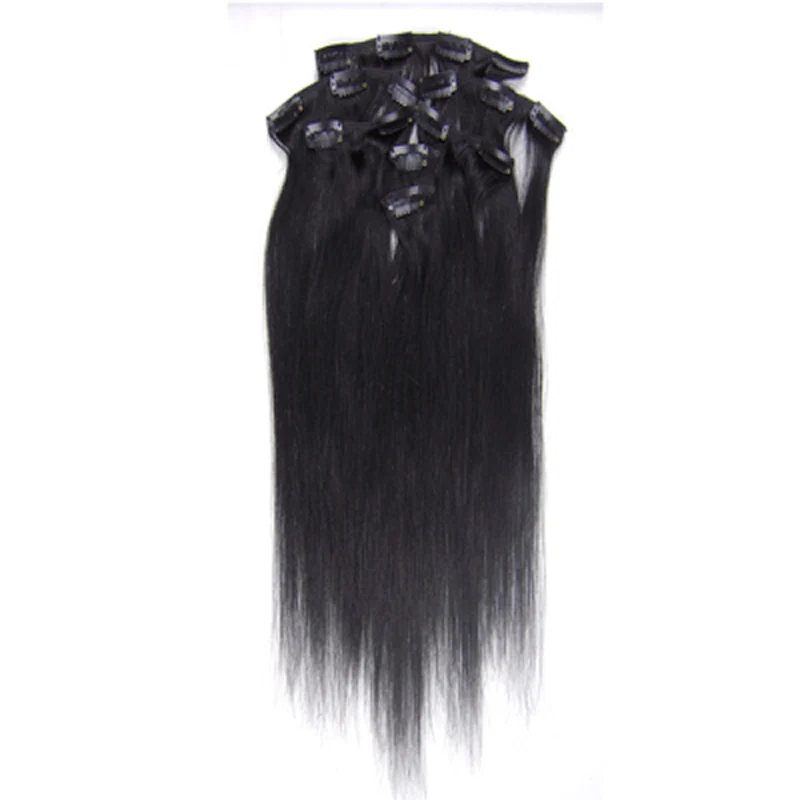 ZZHAIR 80 г 1"-20" Искусственные волосы одинаковой направленности волос 7 шт. набор зажимов в человеческие волосы для наращивания полный набор головы Натуральные Прямые Волосы - Цвет: #1