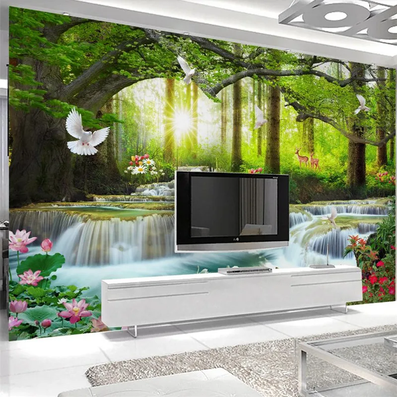 Обои на заказ, 3d фотообои, простой отдых, зеленое дерево, лес, водопад, пейзаж, рабочие обои, papel de parede