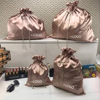 rose gold color satin bag for packaging hair jewelrymakeupgiftweddingpartystoragewigsbundleshoe bags luxury silk pouch