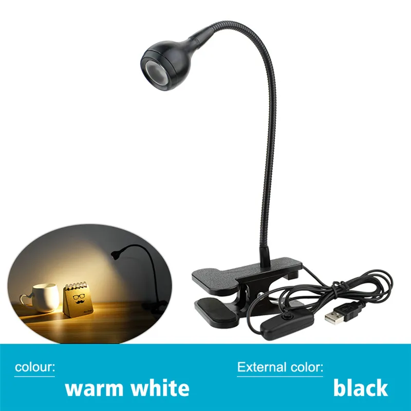 Black Warm White USB источник питания Настольная лампа с зажимом держатель перезаряжаемая USB Светодиодная настольная лампа Гибкая Складная защита для глаз лампа для чтения книг - Испускаемый цвет: Black Warm White