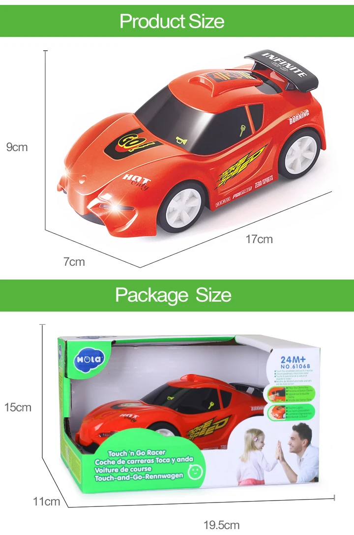 HUILE TOYS 6106B Игрушки для малышей Touch 'n Go Гоночная машина с сенсорной функцией и музыкой и подсветкой, вытягиваемые машинки, игрушки для детей, подарки