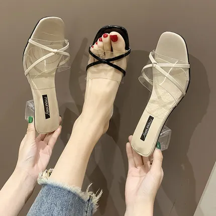 2019 Новая летняя Прозрачная женская одежда модные шлепанцы на высоком каблуке |