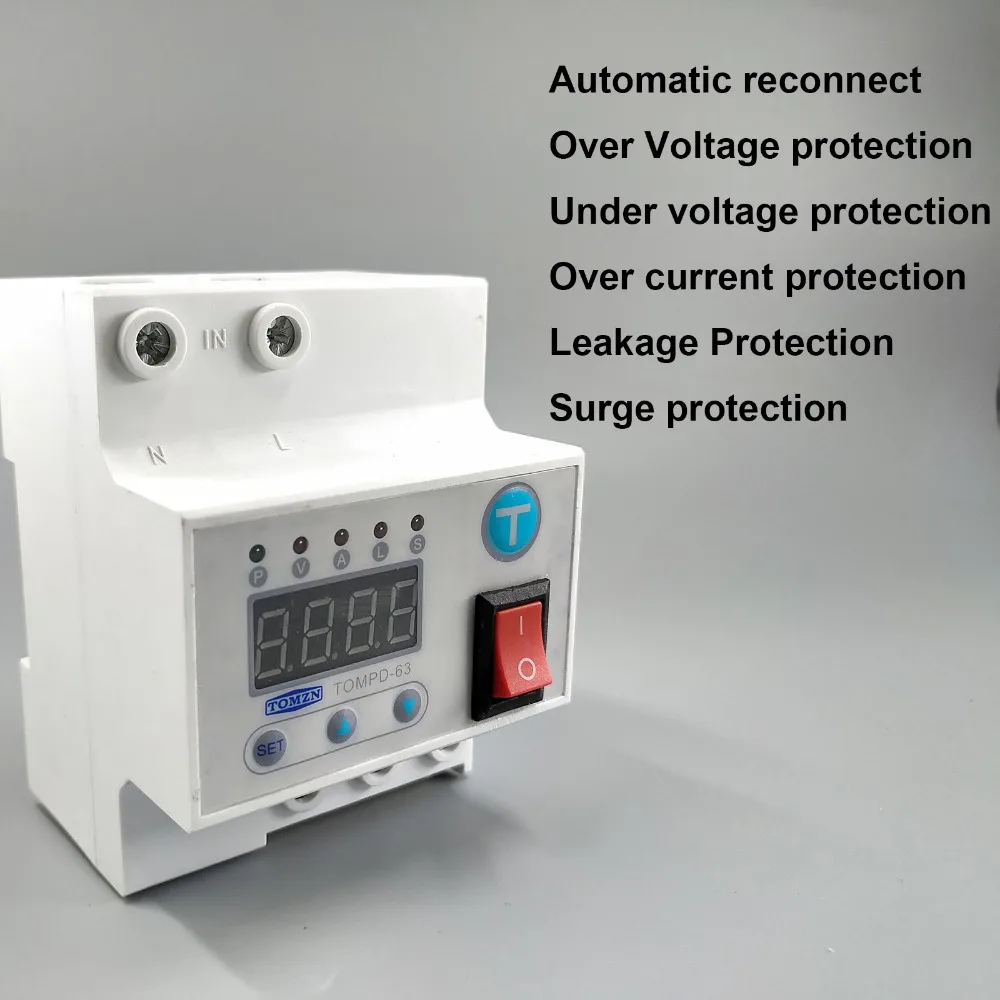 

63A Automatic reconnect circuit breaker with over and under voltage over current Leakage protection surge protect relay