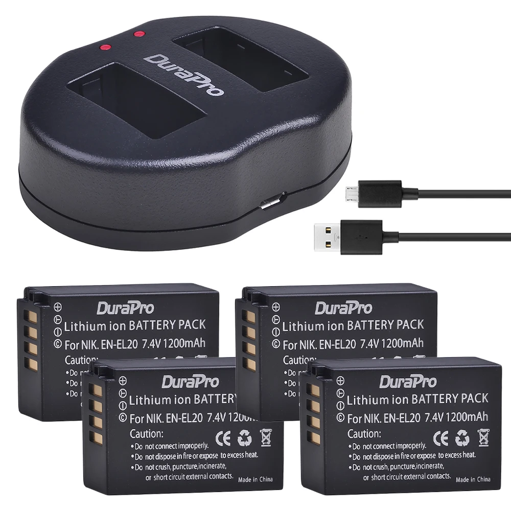 Durapro 4 шт. 1200 мАч EN EL20 аккумуляторная батарея для камеры + USB двойное зарядное