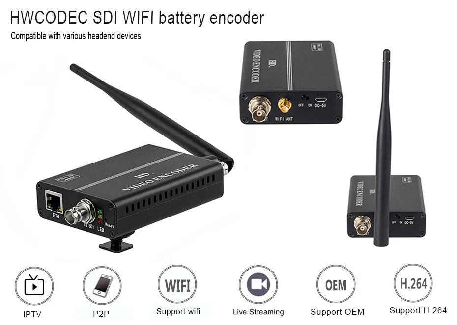 HWCODEC H.264 SDI кодировщик Wi-Fi батарея внутри IPTV кодировщик живого потокового кодировщика для YouTube, Facebook, Wowza, Twich