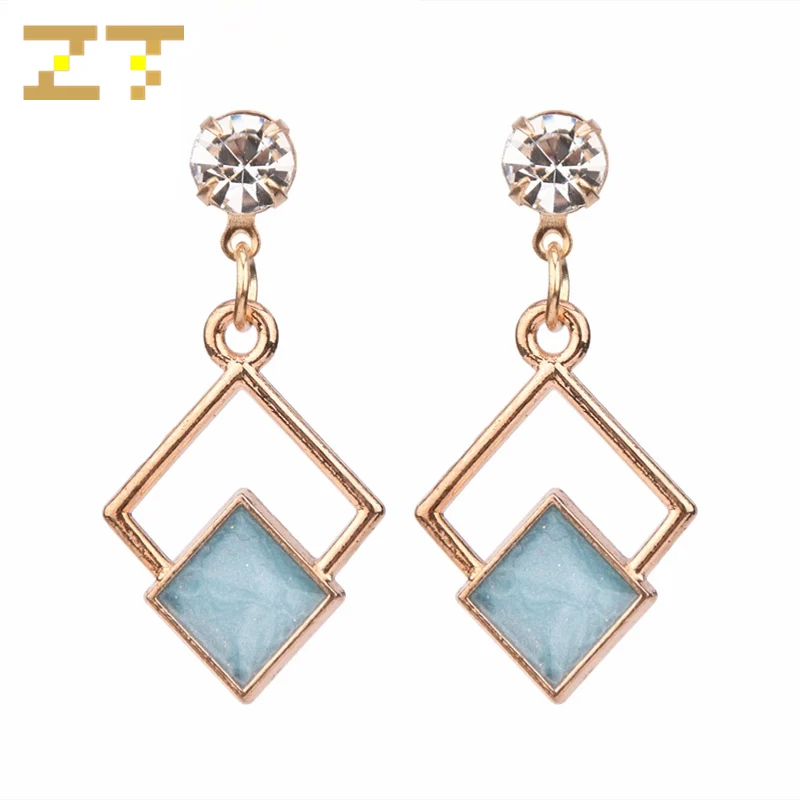 Женские Висячие серьги с кристаллами эффектные синие Геометрические Квадратные