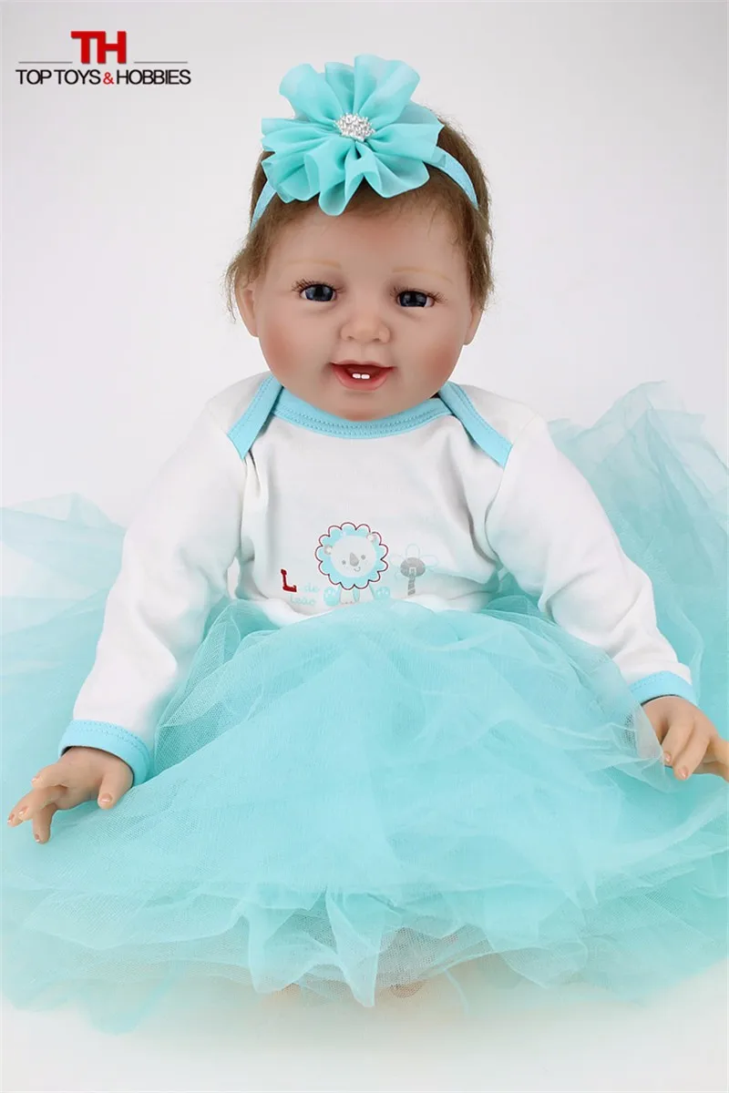NPKDOLL 55 см живая девочка кукла реборн силиконовая Vinly Bebe куклы голубые глаза дети подарок на день рождения Juguetes