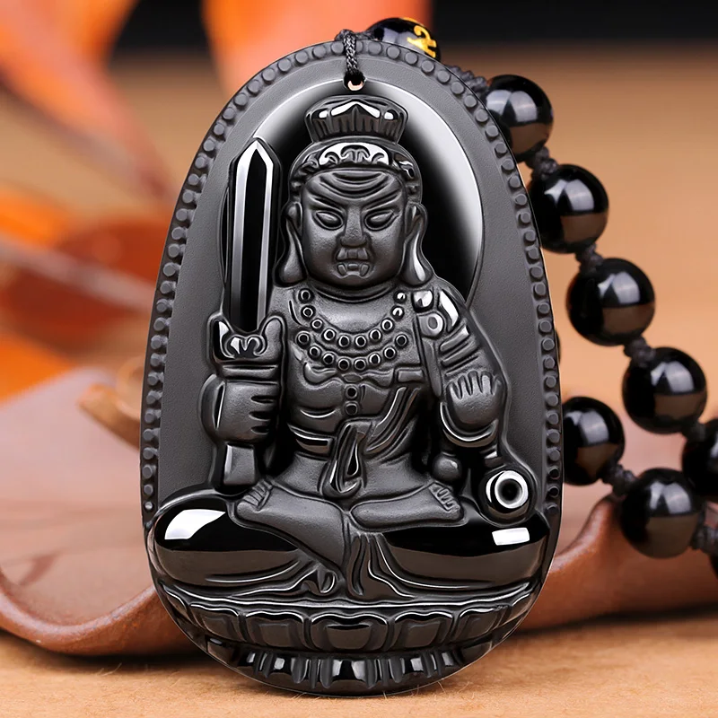 A rooster natural Obsidian does not move Bodhisattva natal Buddha Pendant Necklace Fudo patron of men and women | Украшения и