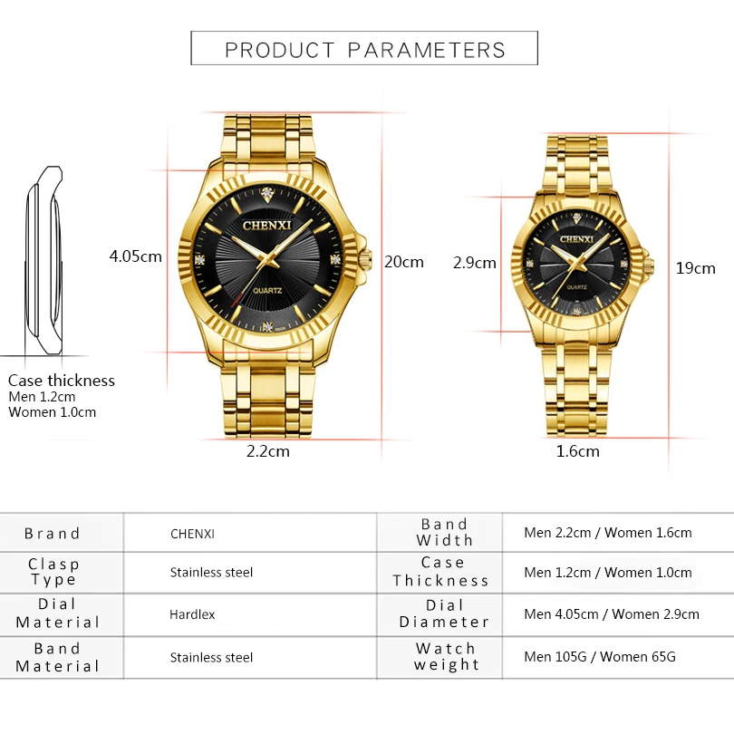 CHENXI Creative Golden Men's Quartz Wristwatches Women Men Full Steel Luxury Clock Brand Watches lovers' Waterproof Gold Watch