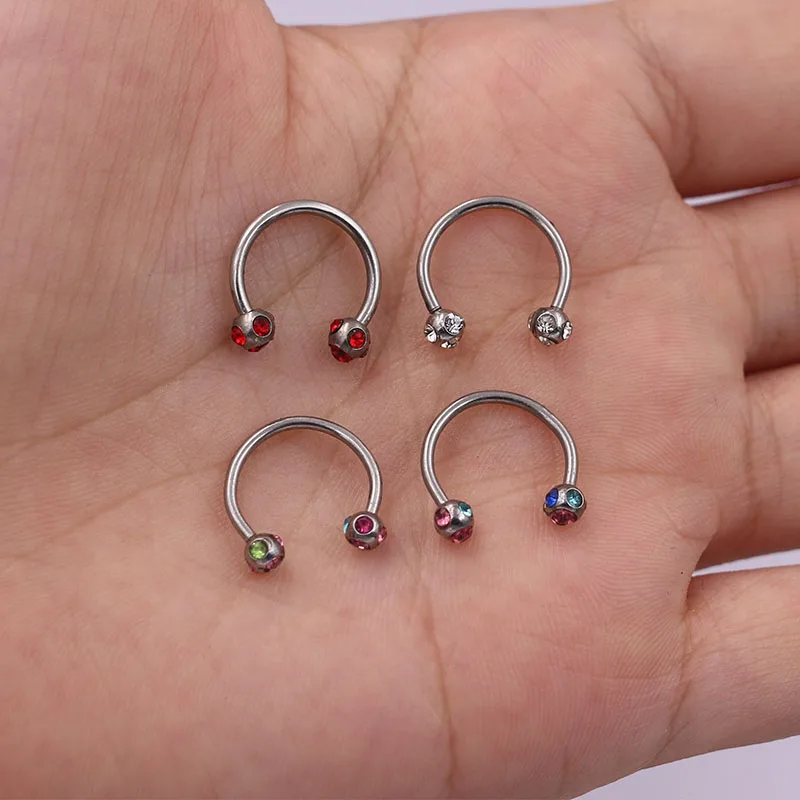 1 шт. Andoized серебряный цвет кристалл пирсинг из хирургической стали подковы для