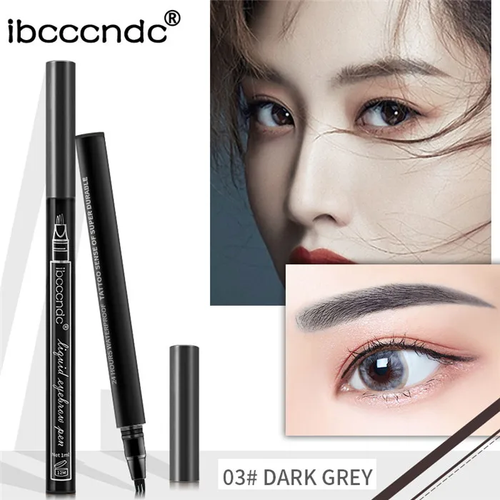 03 Dark Gray Новинка, 3 цвета, микроблейдинг, тату-ручка для бровей, тонкий эскиз, 3 головки, жидкая ручка для бровей, водостойкая татуировка, прочный карандаш для бровей - Цвет: 03 Dark Gray