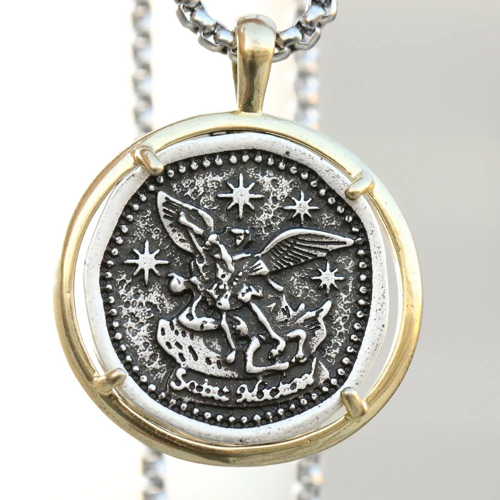 Tkuamigo Archangel св. Майкл молитесь за нас Мужская медаль религиозная подвеска