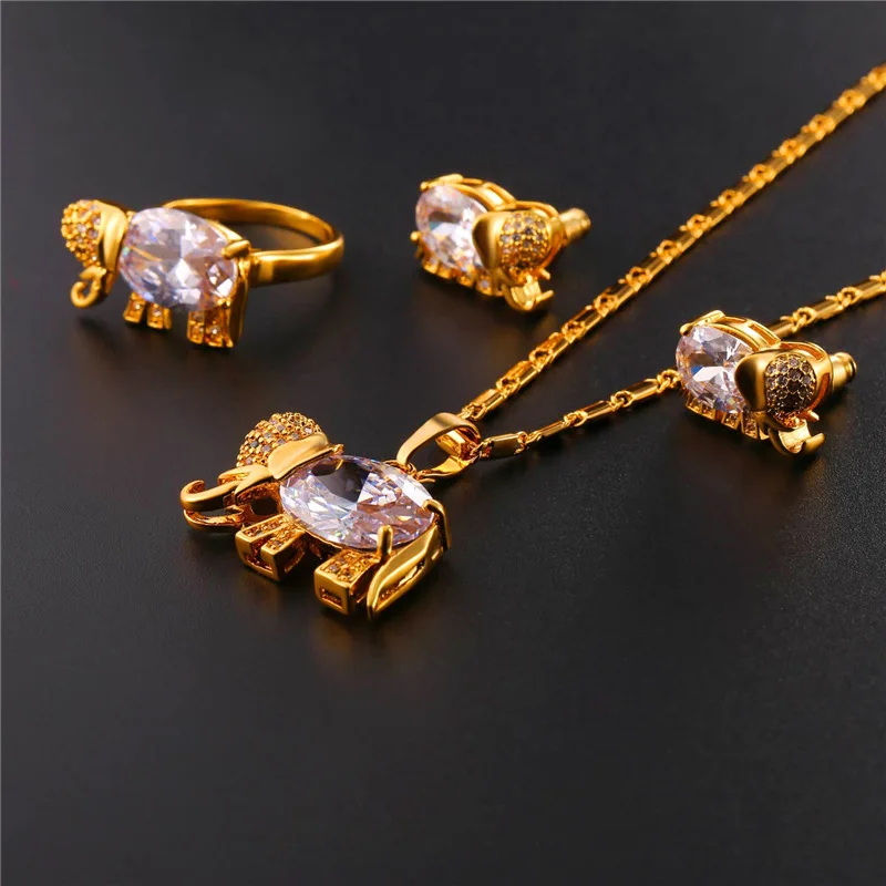 Женский комплект украшений в виде слона ожерелье серьги кольцо с кубическим
