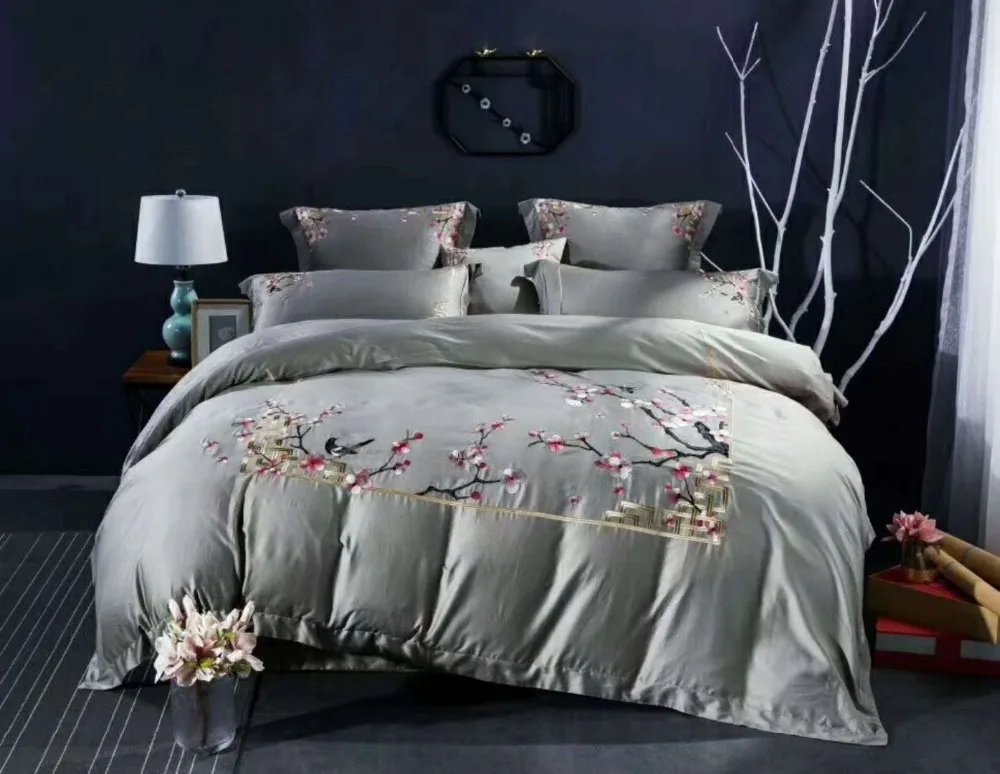 New 100S Egyptian Cotton Luxury Royal Embroidery Bedding Set 4/6pc King Queen Wedding Bed Sheet Cover set Duvet pillowcase | Дом и сад