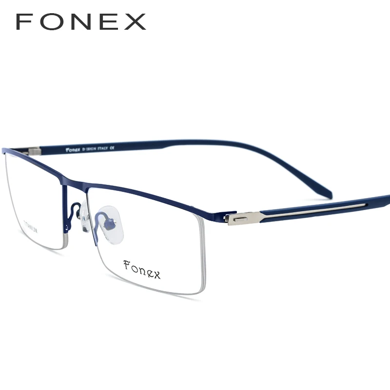 FONEX сплав очки мужские сверхлегкие полуквадратные близорукость по рецепту очки оправа оптические Безвинтовые очки 9234 - Цвет оправы: Синий