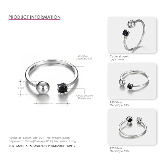 EMRG011-2 EManco 925 Пробы Кольца для женщин Серебряное обручальное Открытое кольцо Трендовое романтическое циркониевое ювелирное изделие минималистичные подарки для девушек - Цвет основного камня: EMRG011-2