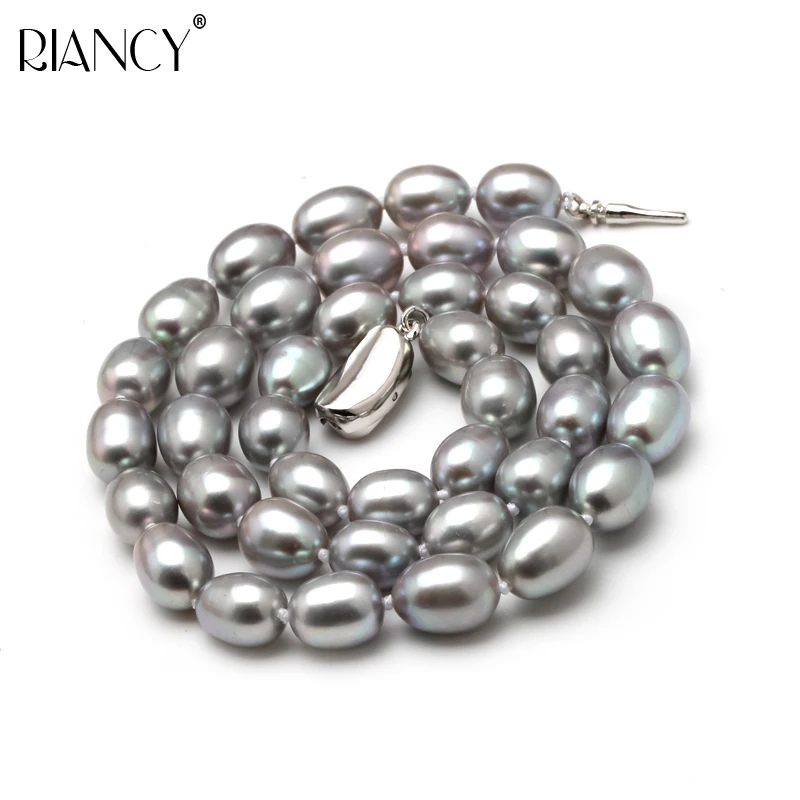 

High Quality Pearl Necklace 8-9MM gray Natural freshwater freshwa Pearl Choker 925silver Necklace for Women Classic Pearl Jewelr