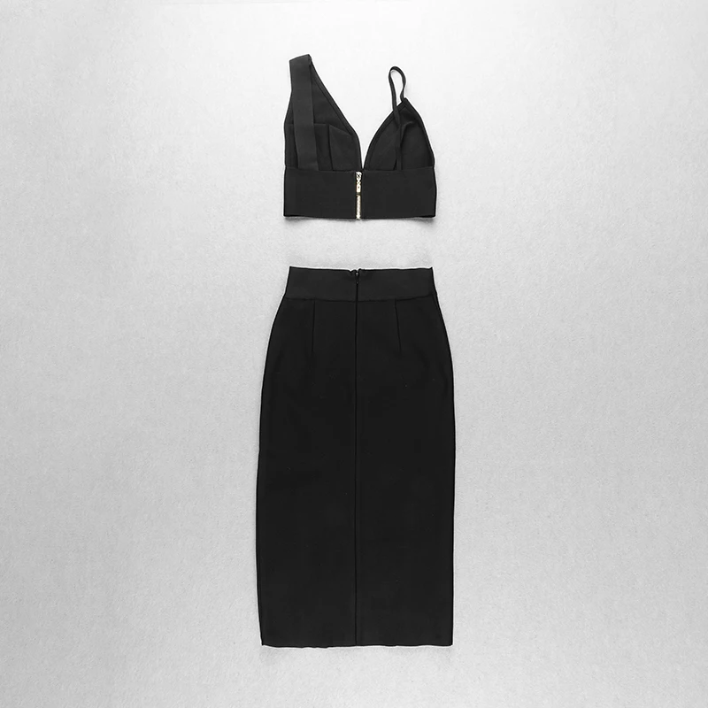 Комплект из 2 предметов черное платье вискозы с открытой вилкой вечерние Клубные