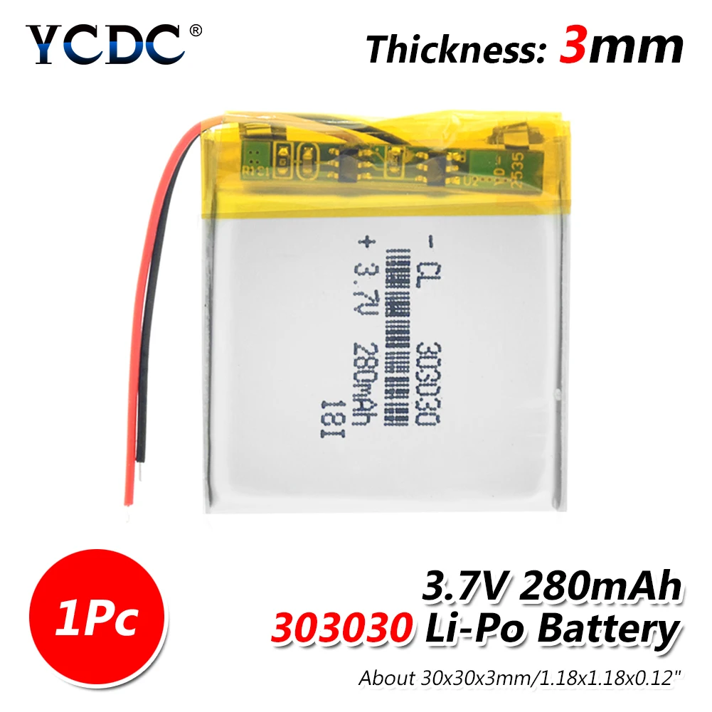 Polymer 303030 033030 3.7V 280MAH Rechargeable Lithium Battery With PCM For MP3 MP4 MP5 GPS Headset Electric Toy Voice Recorder