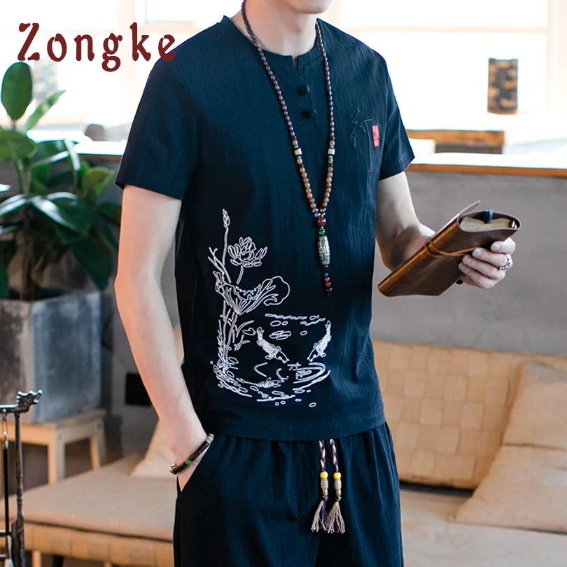 Zongke китайский стиль футболка мужская летний топ веселое Harajuku футболки шорты хип-хоп Уличная Лето