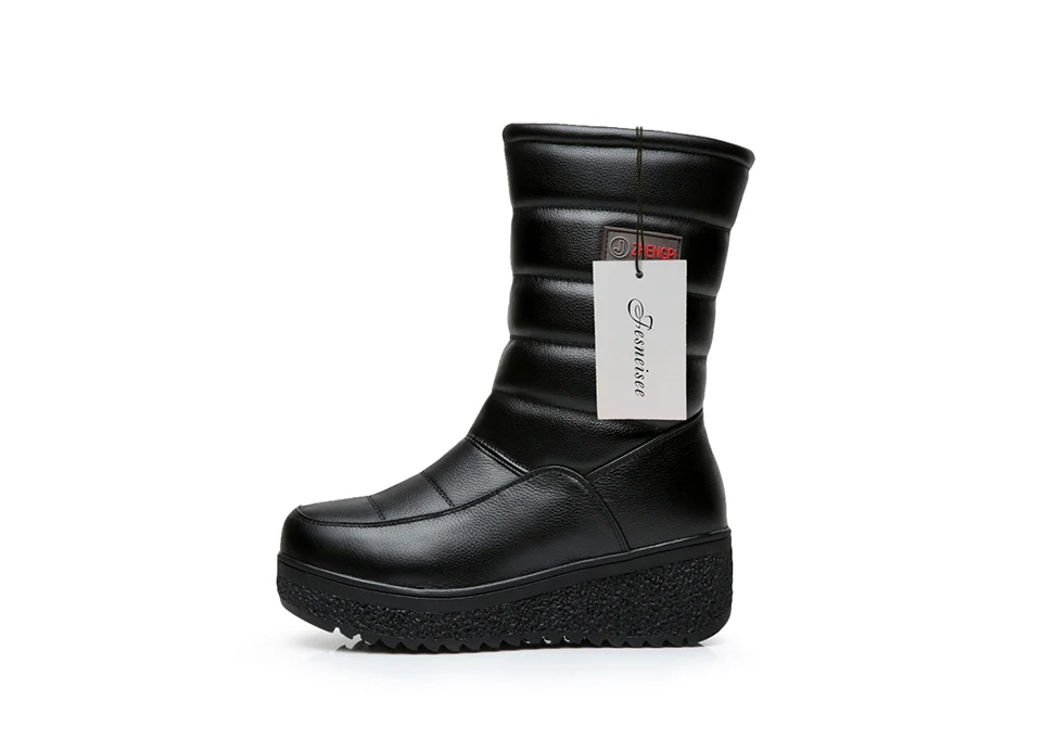 New Winter Mid Calf Boots Women Genuine Leather Boots Wedges Round Toe Mid Heels Boots High Quality Shoes Size 34-41 M4.0