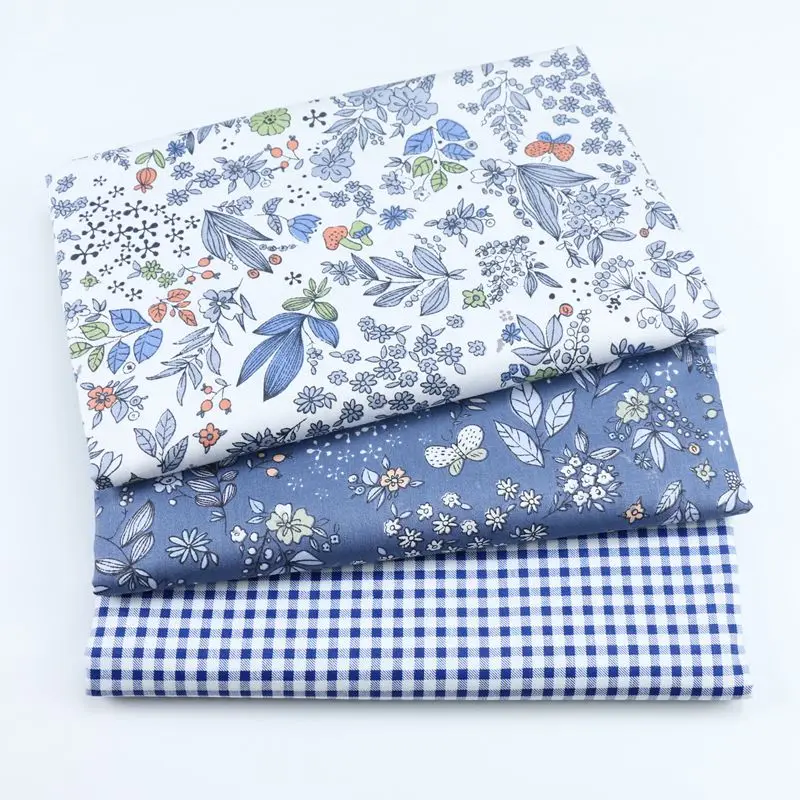 Хлопчатобумажная саржевая ткань серии Blue Flower материал сделай сам для шитья