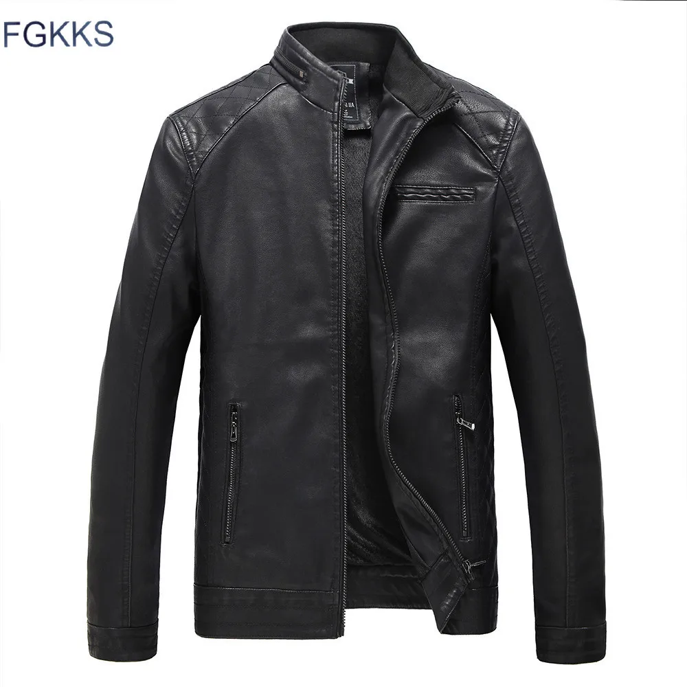 FGKKS мужская кожаная куртка Осень зима повседневная для мотоцикла|men brand leather jacket|men