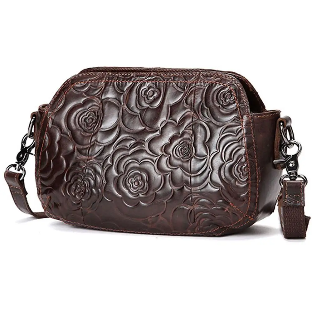 

Top Quality Ladies Fashion Vintage Genuine Leather First Layer Cowhide Messenger Shoulder Pack Cross Body Luxury Trend Print Bag