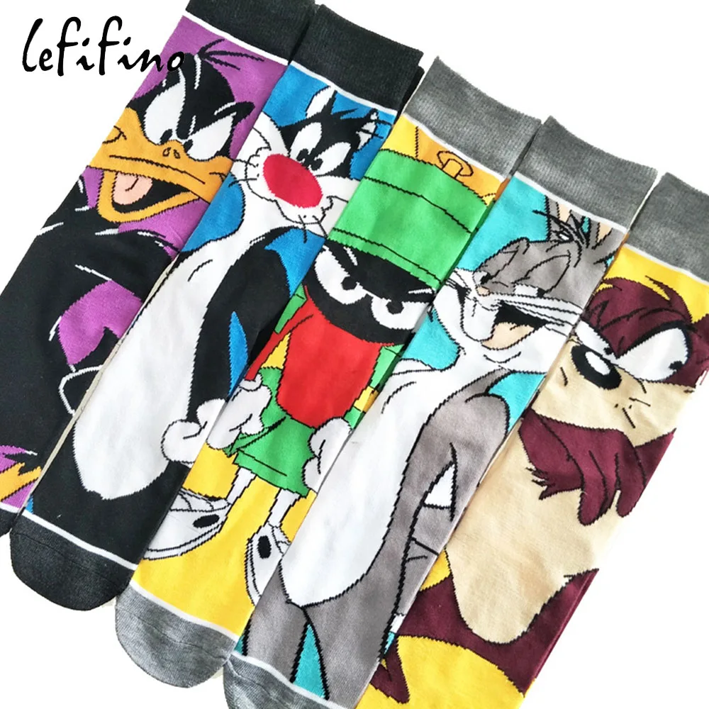 Милые Мультяшные мужские хлопковые носки looney ttes, забавные Гольфы с кроликом, уткой, подростковые мужские сумасшедшие крутые причудливые носки, потрясающие Необычные носки