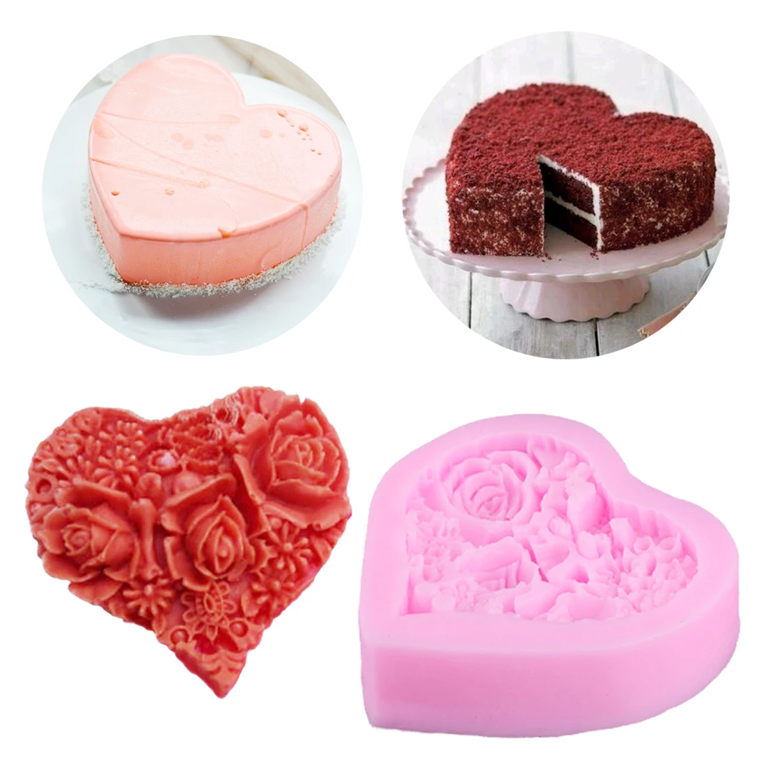 1 шт. силиконовая форма для мыла в форме розы цветов и сердца|pastry baking|moldes fondantchocolate