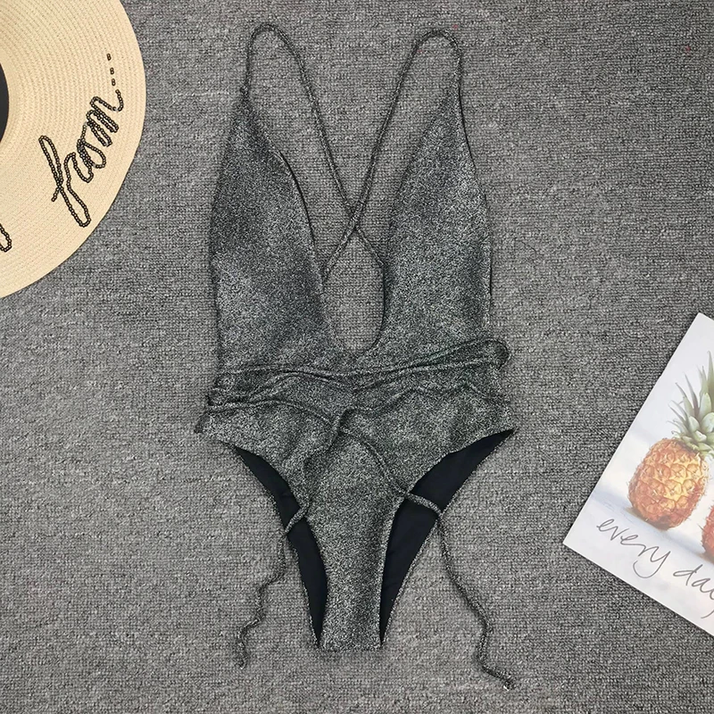 Женский купальник с открытой спиной бандажный монокини v-образным вырезом белый