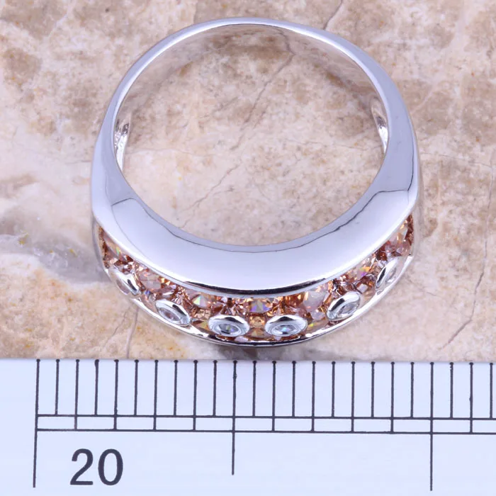 Изысканное женское Ювелирное кольцо цвета шампанского Morganite белое CZ с серебряным