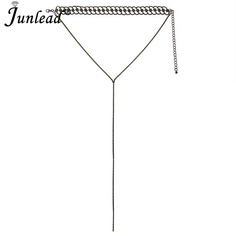 Женское Ожерелье-чокер Junlead длинное Золотое и Серебряное колье с кристаллами