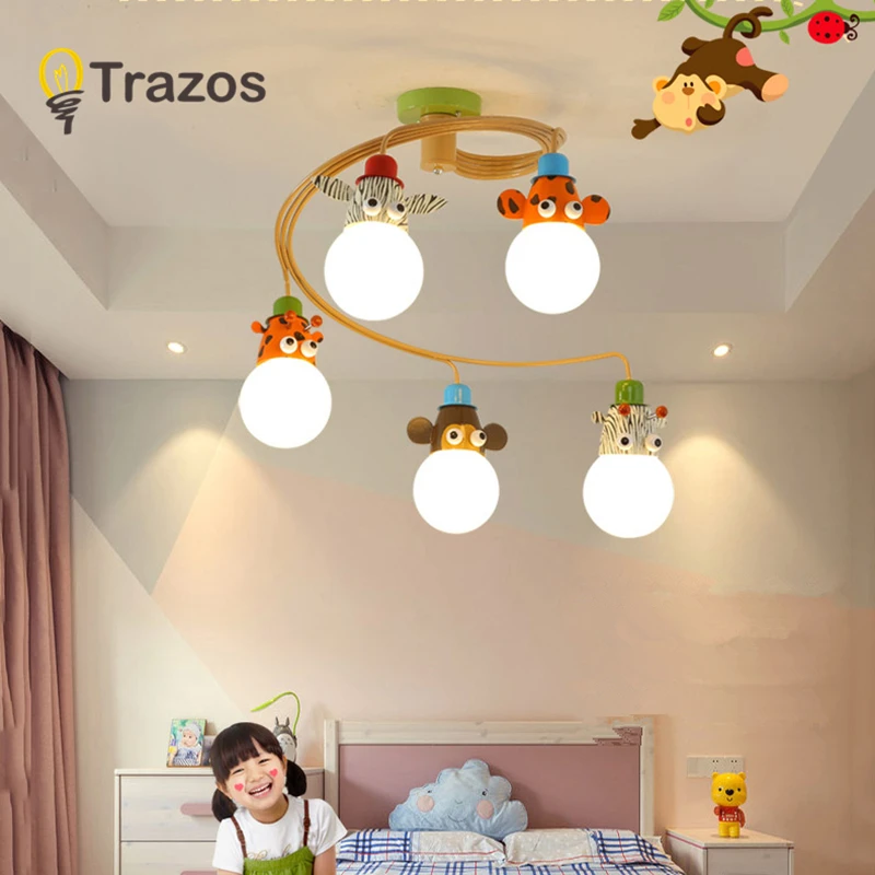 TRAZOS Мультфильм Led Детская люстра освещение для детской комнаты ткань абажур Люстра для мальчиков Спальня блеск для девочек Lustresa