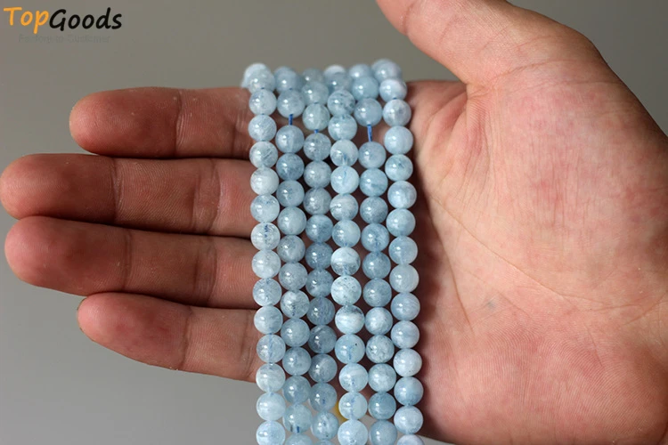 

TopGoods Natural High Quality Blue Aquamarine Quartz Round Loose Beads for Jewelry Making DIY Bracelet 6 8 10mm pick size