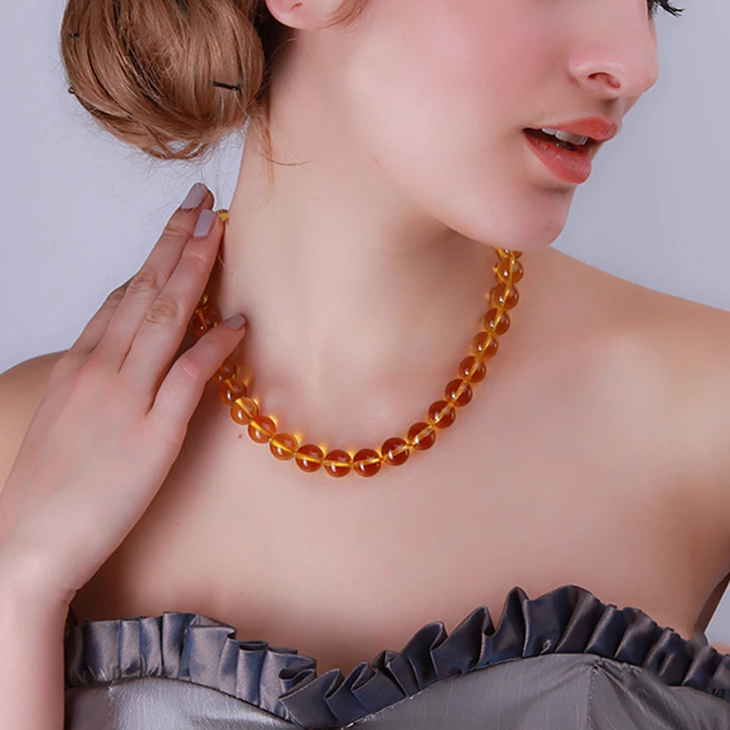 

JYX yellow sugar!elegant natural Yellow Crystal Necklace 12mm perfect round Citrine necklaces women jewelry 18"