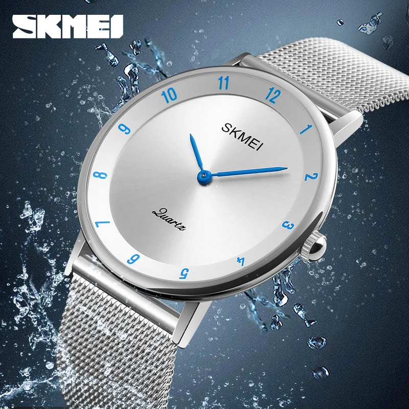 

SKMEI Simple Ultra thin Quartz Watch Stainless Steel Mesh Strap Men's Watches Fashion Waterproof Clock Men Casual Wristwatches