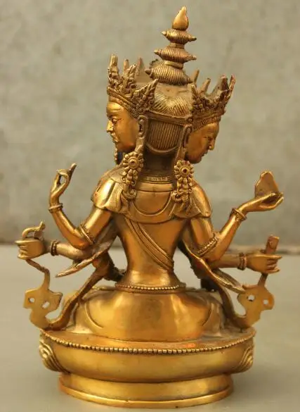 S02000 9 &quotТибет Старая Бронза свинка 3 головы 8 Arms Namgyalma &amp Ushnishavijaya статуя Будды (B0328) -