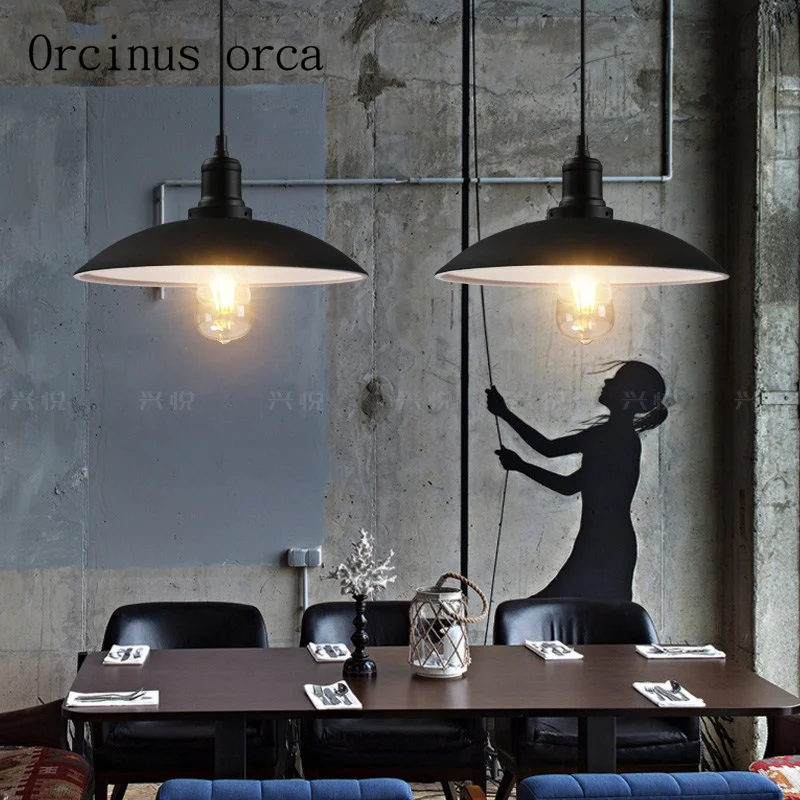 Nordic retro industrial wind iron black chandelier restaurant cafe bar simple pot cover single head Chandelier free shipping