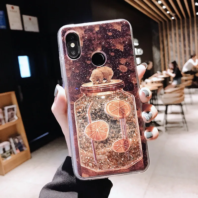 Brown bear Роскошный чехол с зыбучим песком для xiaomi mi 8 9 9se A1 5X A2 6X mix 2S redmi note 4X5 7 блестящая задняя крышка с динамической жидкостью - Цвет: Brown bear