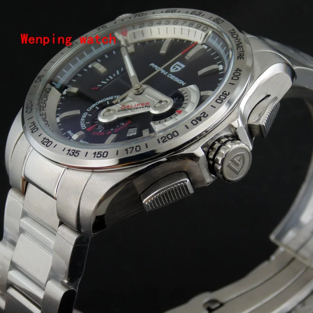 New Model Fashion hot sale mens quartz Casual Multifunction Watch 44mm Chronograph Date black dial stainless steel strap