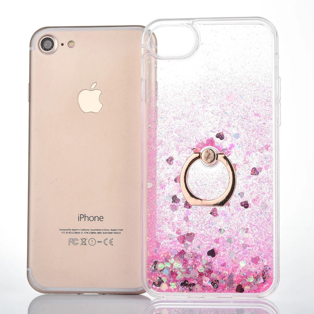 Pone Cover For iphone case 6s plus with ring Bling Glitter Liquid Quicksand Water Sequins 7 8 Plus x 5 5s se Carcasa |