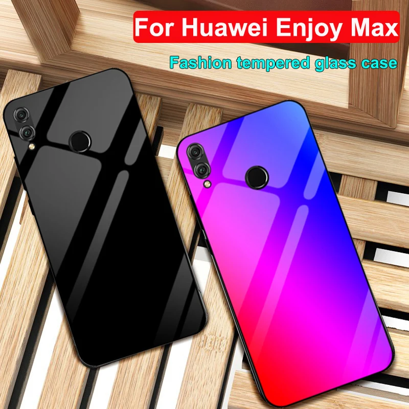 For Huawei Enjoy Max case Solid color tempered glass phone cover ARS-AL00 cases Gradient shell coque | Мобильные телефоны и