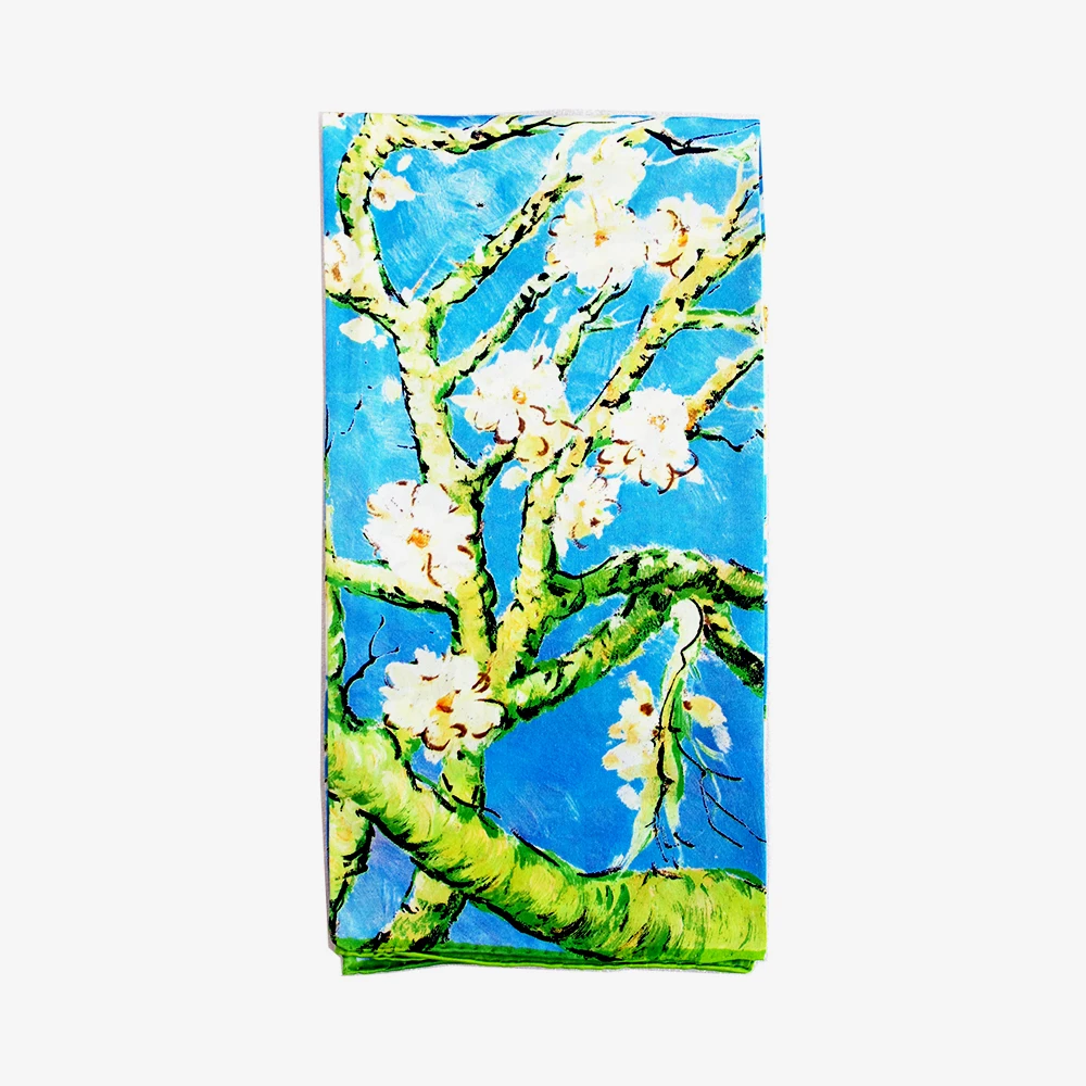 Women's 100% Luxury Charmeuse Satin Silk Scarf of Famous Oil Paintings Van Gogh's Painted Scarfs Almond Blossom | Аксессуары для