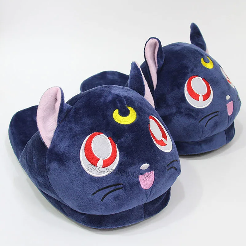 Плюшевые тапочки с рисунком SailorMoon Luna Сейлор Мун зимние домашние плюшевые Тапочки