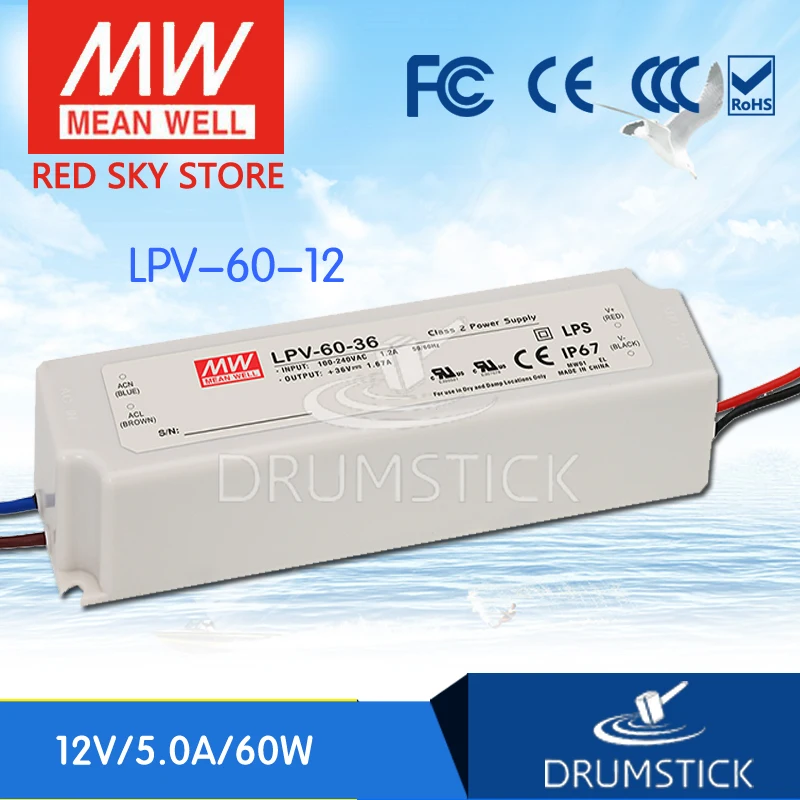 Оптовая цена MEAN WELL LPV 60 12 12V 5A meanwell 60W одиночный выход Светодиодный импульсный