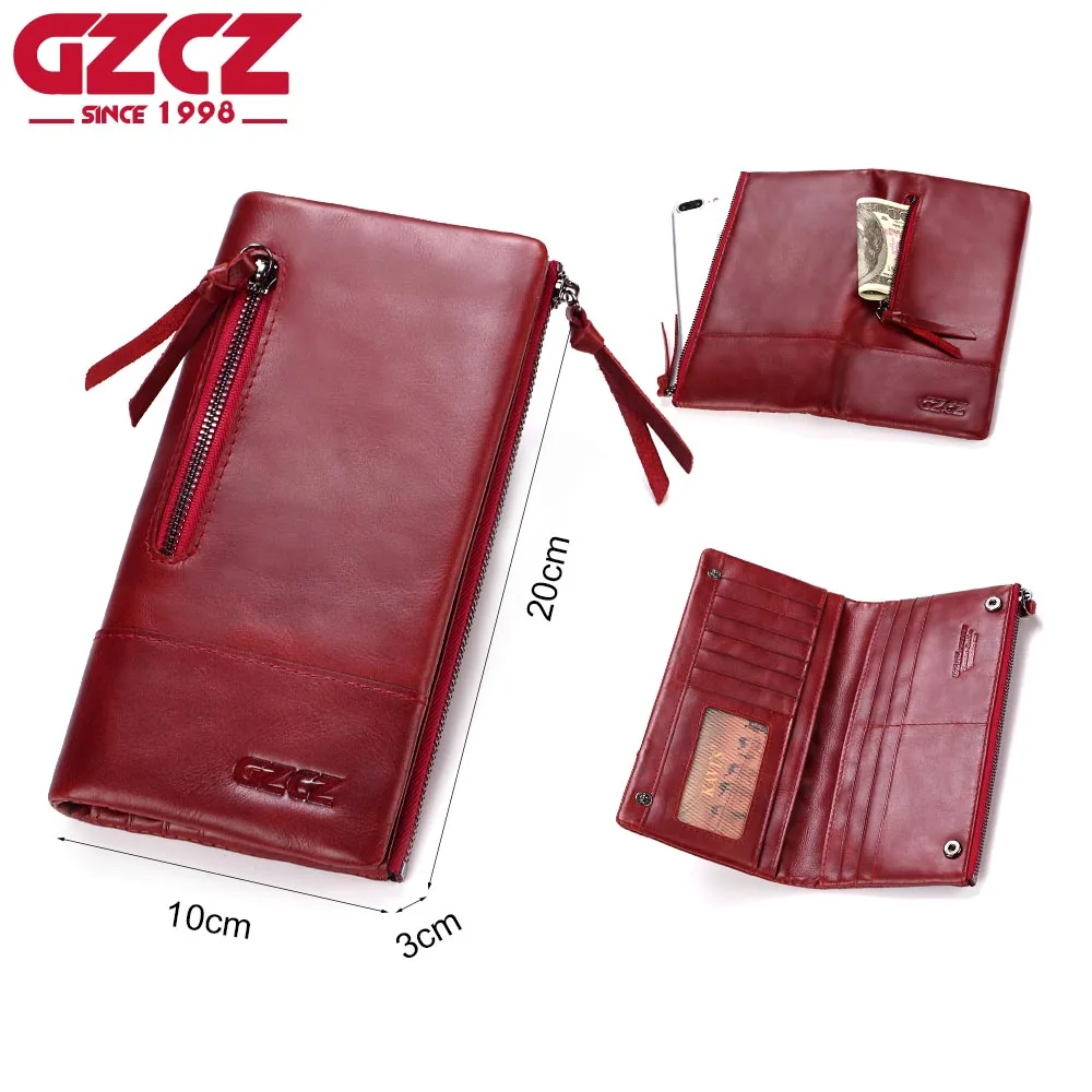 GZCZ Genuine Leather Wallet Female Coin Purse Women Wallets Double Zipper Clamp For Money Clutch Long Walet Woman Portomonee